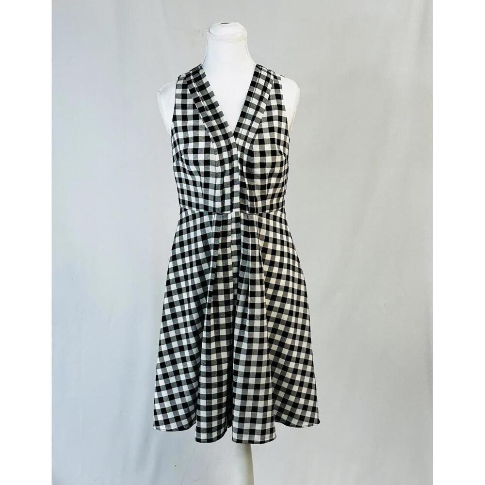 Ann Taylor 2P Fit and Flare Dress Black White Gingham Sleeveless Retro Preppy